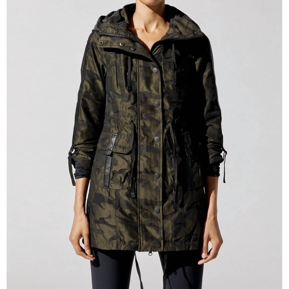 Blanc Noir Green Black Camo Jacket Hooded Thumbholes Vegan Leather Gorpcore XS